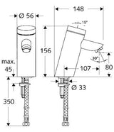SCHELL Waschtisch-Armatur PURIS SC, HD-K - Hochdruck Kaltwasser / vorgemischtes Wasser, Selbstschluss, G 3/8 IG, chrom