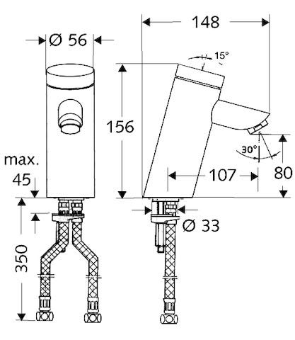 SCHELL Waschtisch-Armatur PURIS SC, HD-M - Hochdruck Mischwasser, Selbstschluss, 2x G 3/8 IG, chrom