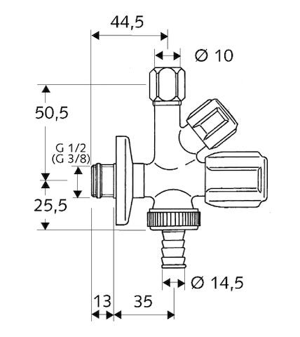 SCHELL Kombi-Eckventil COMFORT, RFV im Abgang Geräteanschluss, DN 15 G 1/2 AG mit ASAG easy, Schlauchverschraubung Ø 14,5 mm (DN 20 G 3/4 AG), Ø 10 mm (DN 10 G 3/8 AG), chrom