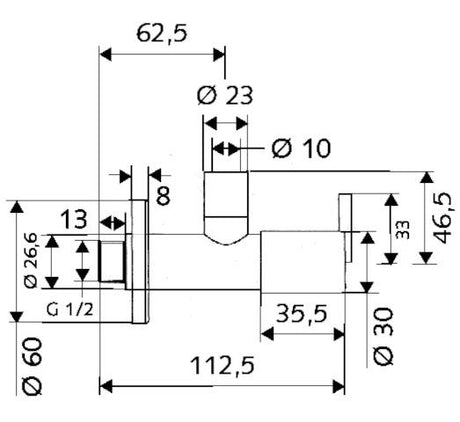 SCHELL Design-Eckventil PURIS, Schubrosette Ø 60 mm, DN 15 G 1/2 AG, Ø 10 mm (DN 10 G 3/8 AG), chrom