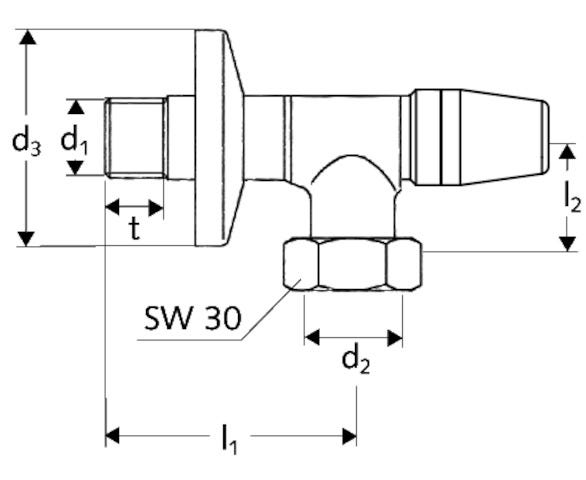 SCHELL Wasserzähler-Eckventil, Schubrosette Ø 54 mm, DN 15 G 1/2 AG, DN 20 G 3/4 IG, chrom