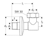 SCHELL Wasserzähler-Anschlussbogen, Schubrosette Ø 54 mm, DN 15 G 1/2 AG, DN 20 G 3/4 IG, chrom