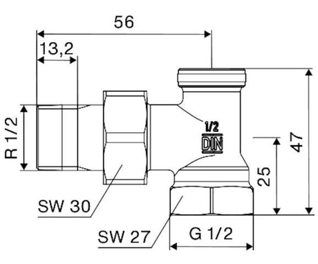 SCHELL Heizkörperverschraubung, Eckform, absperrbar - regulierbar, Max. Betriebsdruck: 10 bar, DN 15 G 1/2 IG, DN 15 R 1/2 AG mit Rändierung, mattnickel