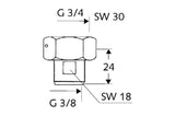 SCHELL Wasserzähler-Verschraubung, DN 20 G 3/4 IG, DN 10 G 3/8 IG, chrom