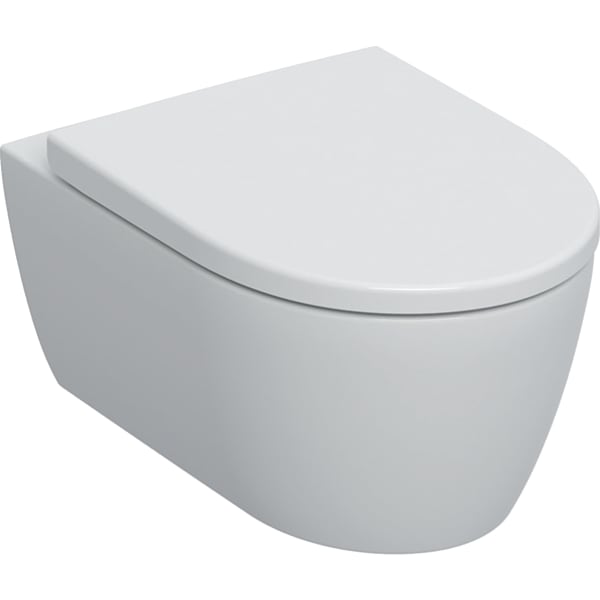 Geberit iCon Set Wand-WC Tiefspüler, geschlossene Form, Rimfree, mit WC-Sitz: T=53cm, Absenkautomatik=ja, QuickRelease-Scharniere=Ja, verriegelbar, Befestigung=von oben, weiß