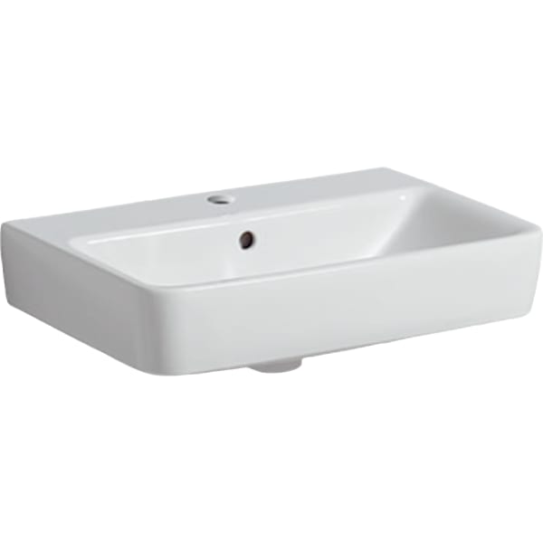 Geberit Renova Compact Waschtisch, Keramik, hängend, weiß, mit sichtbarem Überlauf, 1 Platz