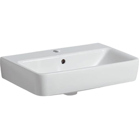 Geberit Renova Compact Waschtisch, Keramik, hängend, weiß, mit sichtbarem Überlauf, 1 Platz