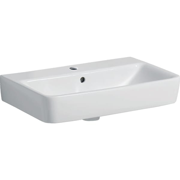 Geberit Renova Compact Waschtisch, Keramik, hängend, weiß, mit sichtbarem Überlauf, 1 Platz