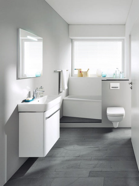 Geberit Renova Compact Waschtisch, Keramik, hängend, weiß, mit sichtbarem Überlauf, 1 Platz