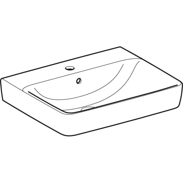 Geberit Renova Plan Aufsatzwaschtisch: 60x48cm, Hahnloch=mittig, Überlauf=sichtbar, weiß