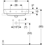 Geberit Renova Plan Aufsatzwaschtisch: 60x48cm, Hahnloch=mittig, Überlauf=sichtbar, weiß