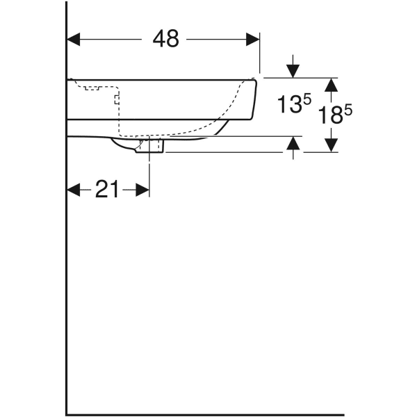 Geberit Renova Plan Aufsatzwaschtisch: 60x48cm, Hahnloch=mittig, Überlauf=sichtbar, weiß