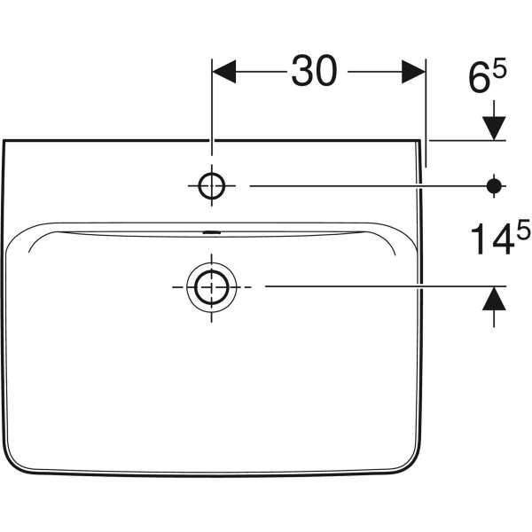 Geberit Renova Plan Aufsatzwaschtisch: 60x48cm, Hahnloch=mittig, Überlauf=sichtbar, weiß