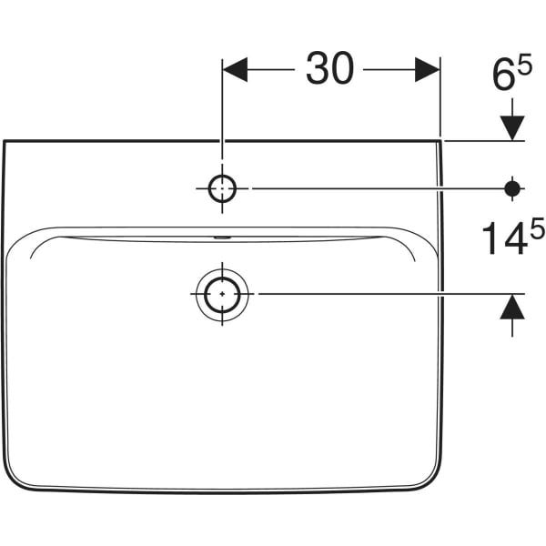 Geberit Renova Plan Aufsatzwaschtisch: 60x48cm, Hahnloch=mittig, Überlauf=sichtbar, weiß