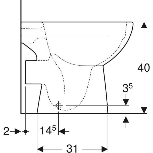 Geberit Renova Stand-WC Tiefspüler, Abgang horizontal, teilgeschlossene Form, Rimfree: T=49cm, weiß