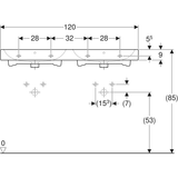 Geberit iCon Doppelwaschtisch: 120x48.5cm, Hahnloch=mittig, Überlauf=sichtbar, weiß