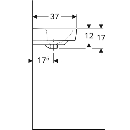 Geberit Renova Compact Waschtisch, Keramik, hängend, weiß, mit sichtbarem Überlauf, 1 Platz