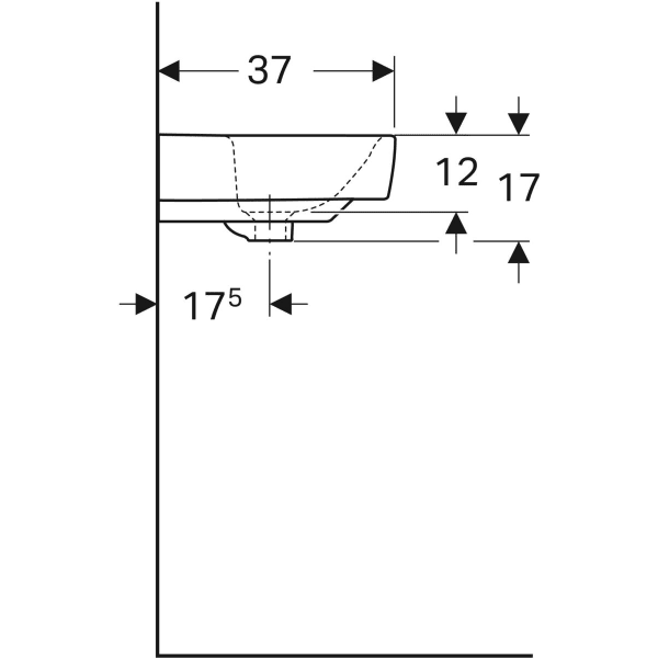 Geberit Renova Compact Waschtisch, Keramik, hängend, weiß, mit sichtbarem Überlauf, 1 Platz