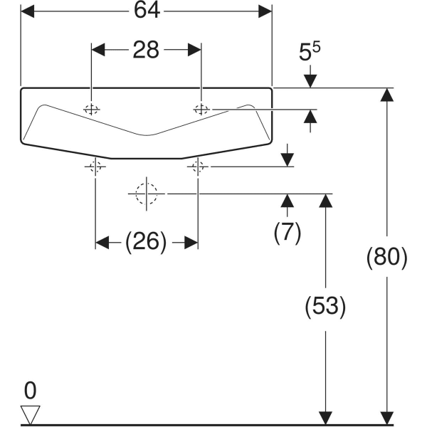 Geberit Paracelsus Waschtisch: 64x49cm, Hahnloch=ohne, Überlauf=ohne, weiß