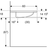 Geberit Vitalis Waschtisch barrierefrei: 65x60cm, Hahnloch=ohne, Überlauf=sichtbar, weiß