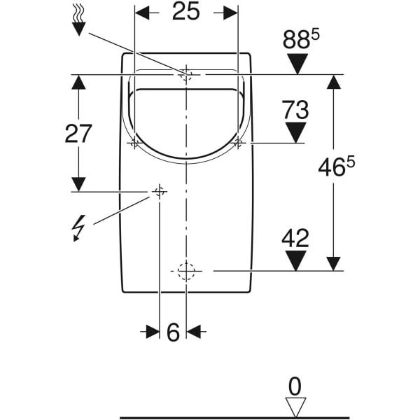Geberit Renova Plan Urinal Zulauf von hinten, Abgang nach hinten: T=30cm, Abgang=nach hinten, Zulauf=hinten, weiß