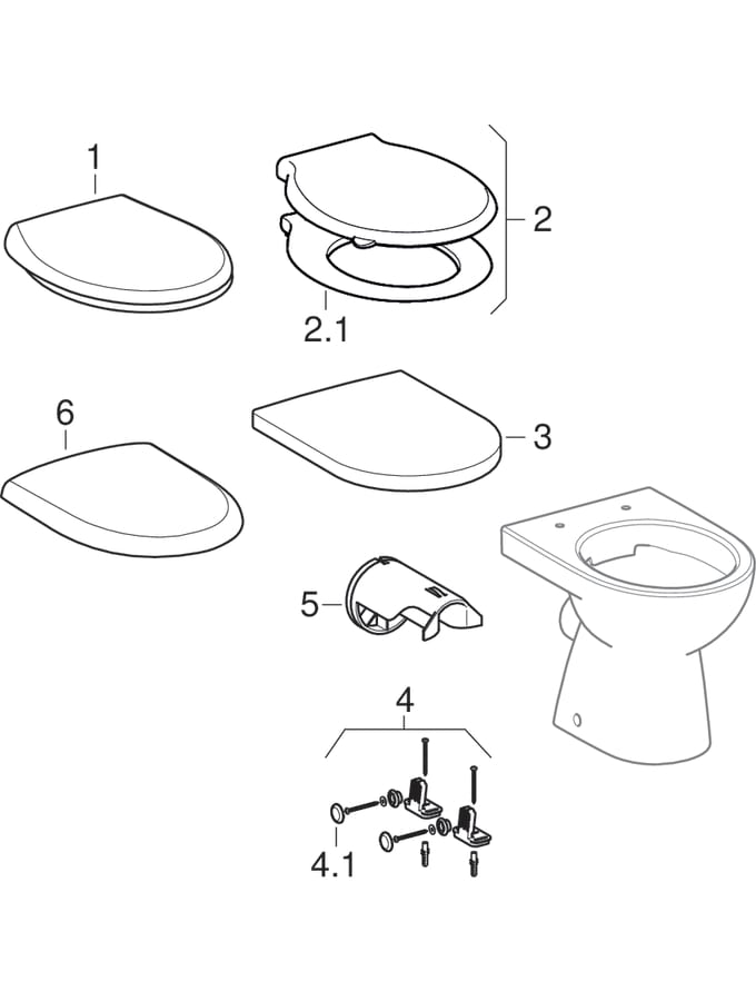 Geberit Renova Stand-WC Tiefspüler, Abgang horizontal, teilgeschlossene Form, Rimfree: T=49cm, weiß