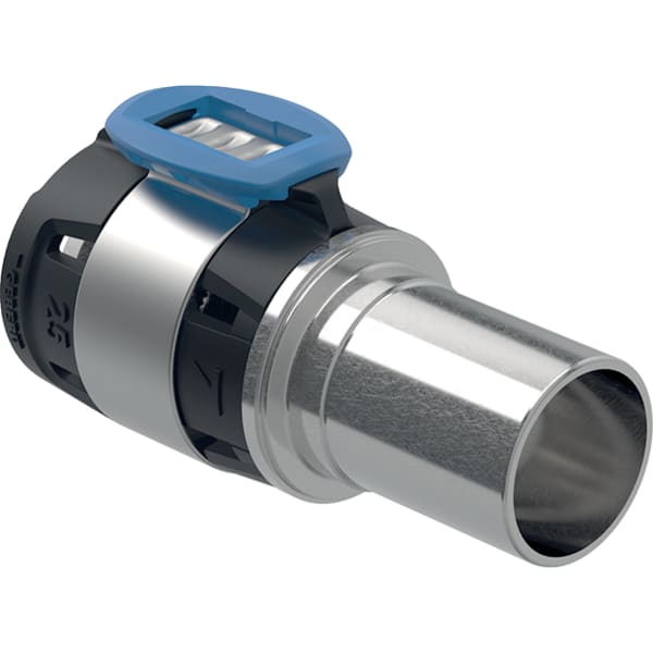 Geberit FlowFit Übergang auf Geberit Mapress mit Einschubende, Werkstoff Edelstahl CrNiMo-Stahl 1.4401 (DIN EN 10088)