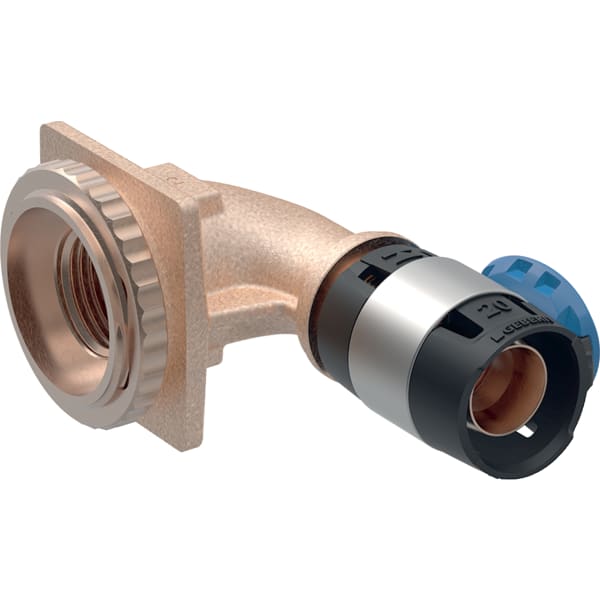 Geberit FlowFit Anschlusswinkel 90° für UP-Spülkasten, Werkstoff bleifreier Rotguss, Form rechtwinklig, Pressmuffe mit Gewinde 1/2 Zoll