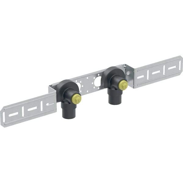 Geberit FlowFit Anschlusswinkel 90° vormontiert, zweifach, gedämmt aus Bronze, Pressmuffe, 1/2 Zoll Gewindemaß Armatur