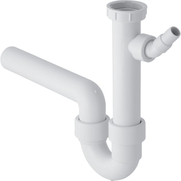 Geberit Rohrbogengeruchsverschluss für Spülbecken, mit Winkelschlauchtülle, Abgang horizontal: G=1 1/2″, weiß-alpin