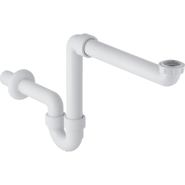 Geberit Rohrbogengeruchsverschluss für Waschbecken, Raumsparmodell, Abgang horizontal: d=40mm, G=1 1/2″, weiß-alpin