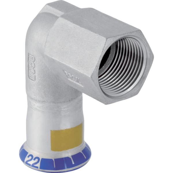 MAPRESS Edelstahl G Pressfitting Übergangswinkel mit 90°-Bogen (Gas), Pressmuffe zu Innengewinde zylindrisch BSPT-Rp