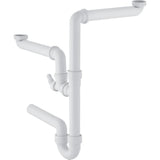 Geberit Rohrbogengeruchsverschluss für zwei versetzte Spülbecken, mit Winkelschlauchtülle, Abgang horizontal: d=50mm, G=1 1/2″, weiß-alpin