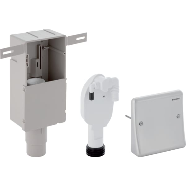 Geberit UP-Geruchsverschluss für Geräte, mit zwei Anschlüssen, Wandeinbaukasten und Abdeckplatte: d=50–56mm