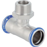 Geberit Mapress Edelstahl T-Stück mit Außengewinde: d=18mm, R=1/2″, d1=18mm