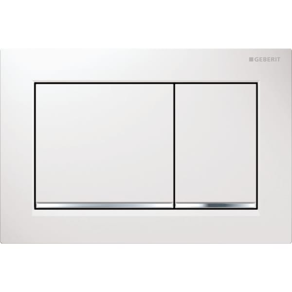 Geberit Omega20 (ex Omega30) Betätigungsplatte für 2-Mengen-Spülung, Square, Kunststoff, pneumatisch, mit zwei Tasten, geeignet für Wandklosetts