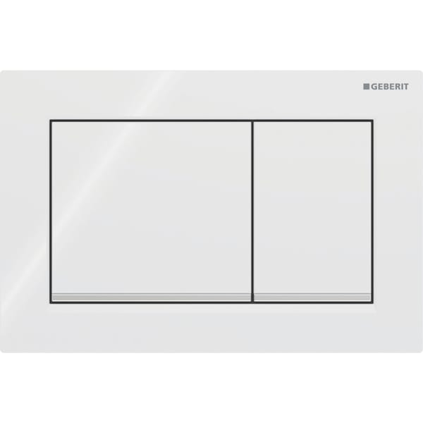 Geberit Omega20 (ex Omega30) Betätigungsplatte für 2-Mengen-Spülung, Square, Kunststoff, pneumatisch, mit zwei Tasten, geeignet für Wandklosetts