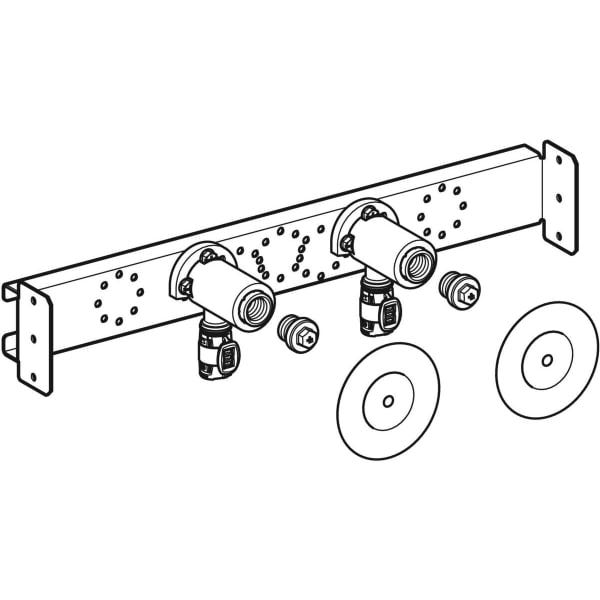 Geberit FlowFit Anschlusswinkel 90° vormontiert, zweifach, gerade aus Bronze, Pressmuffe, 1/2 Zoll Gewindemaß Armatur