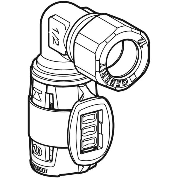 Geberit FlowFit Übergangswinkel 90° mit Klemmringverschraubung: Werkstoff=Bleifreier Rotguss (CuSn4Zn2PS), d=16mm, d1=15mm