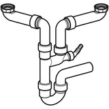 Geberit Rohrbogengeruchsverschluss für zwei versetzte Spülbecken, mit Winkelschlauchtülle, Abgang horizontal: d=50mm, G=1 1/2″, weiß-alpin