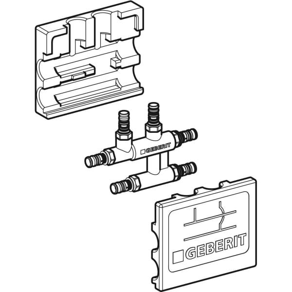 Geberit Mepla Kreuzungs-T-Stück mit Dämmbox: CW617N, d=20mm, d1=16mm, d2=20mm