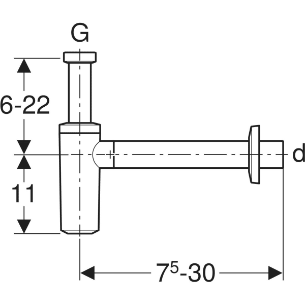 Geberit Tauchrohrgeruchsverschluss für Waschbecken, Abgang horizontal, ABS, hochglanz-verchromt