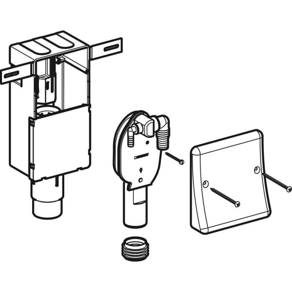 Geberit UP-Geruchsverschluss für Geräte, mit zwei Anschlüssen, Wandeinbaukasten und Abdeckplatte: d=50–56mm