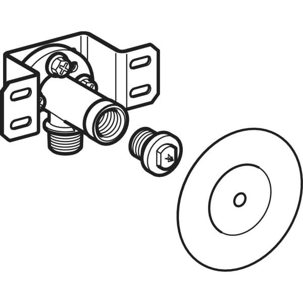 Geberit Anschlusswinkel 90° mit Außengewinde MF 1/2", vormontiert, einfach, kurz: CC499K, RMF=1/2″, Rp=1/2″, L1=5.7cm
