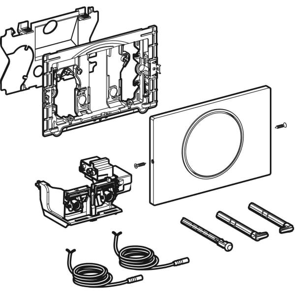 Geberit WC-Steuerung elektronisch, Netzbetrieb, für Sigma UP-Spülkasten 12 cm, mit Sigma10 Betätigungsplatte, Round, für Stützklappgriff, manuell: Platte und Taste: gebürstet, easy-to-clean-beschichtet, Designring: poliert