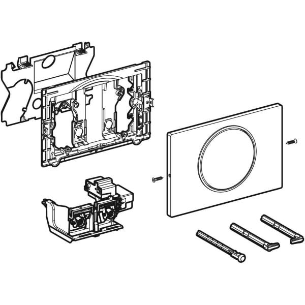 Geberit WC-Steuerung elektronisch, Netzbetrieb, für Sigma UP-Spülkasten 12 cm, mit Sigma10 Betätigungsplatte, Round, für Stützklappgriff, Funk: Platte und Taste: gebürstet, easy-to-clean-beschichtet, Designringe: poliert