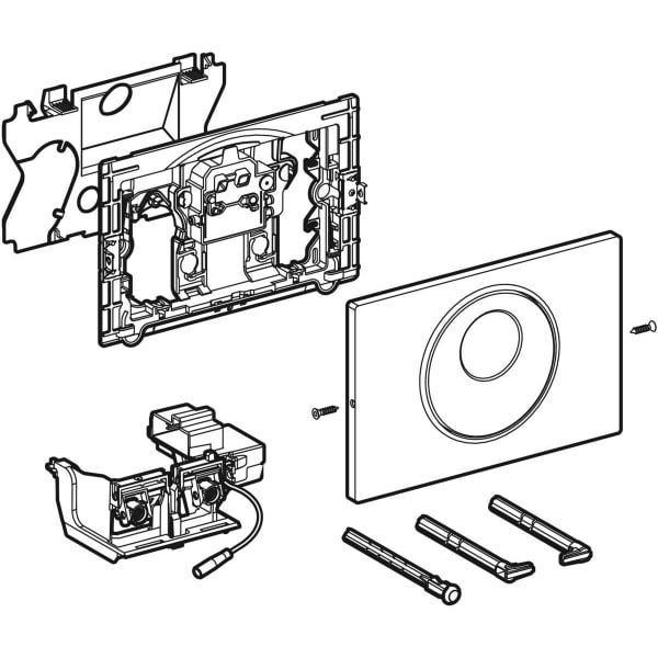 Geberit WC-Steuerung elektronisch, Netzbetrieb, für Sigma UP-Spülkasten 12 cm, mit Sigma10 Betätigungsplatte, Round, automatisch / berührungslos / manuell: Platte und Taste: gebürstet, easy-to-clean-beschichtet, Designring: poliert