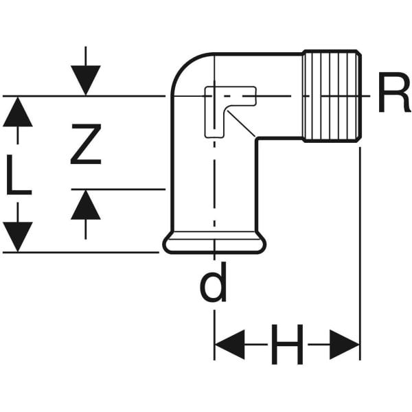 Geberit Mapress C-Stahl Übergangswinkel 90° mit Außengewinde: d=15mm, R=1/2″