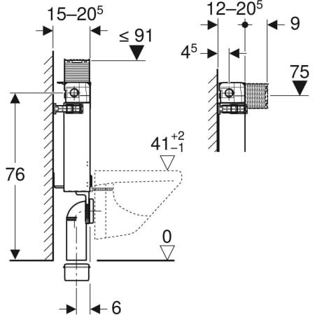 Geberit Kombifix Element für Wand-WC, mit Omega UP-Spülkasten 12 cm