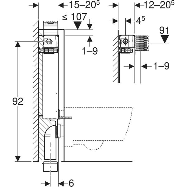 Geberit Kombifix Element für Wand-WC, mit Omega UP-Spülkasten 12 cm